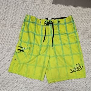Hurley Men's Neon Yellow Plaid Board Shorts